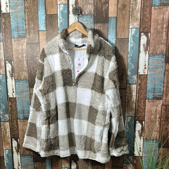 MEROKEETY Sweaters - MEROKEETY XL Cozy Plaid Fleece Pullover